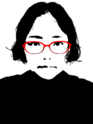 赤い眼鏡をかけた加工された顔写真